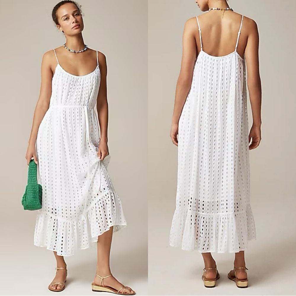 NWT J CREW Oval eyelet midi dress in white
